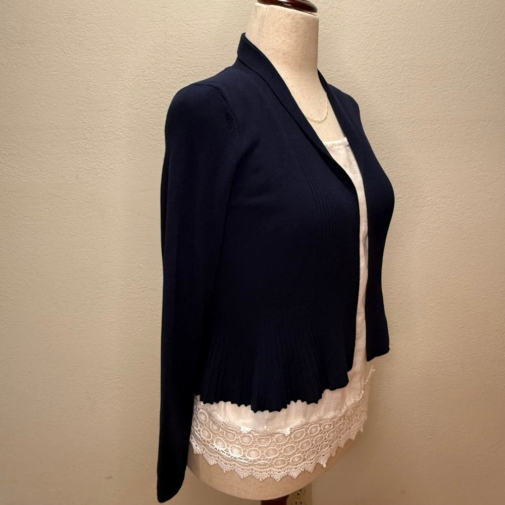 by Anthropologie Navy Peplum Ribbed Open Front Cardigan Sweater Women XS